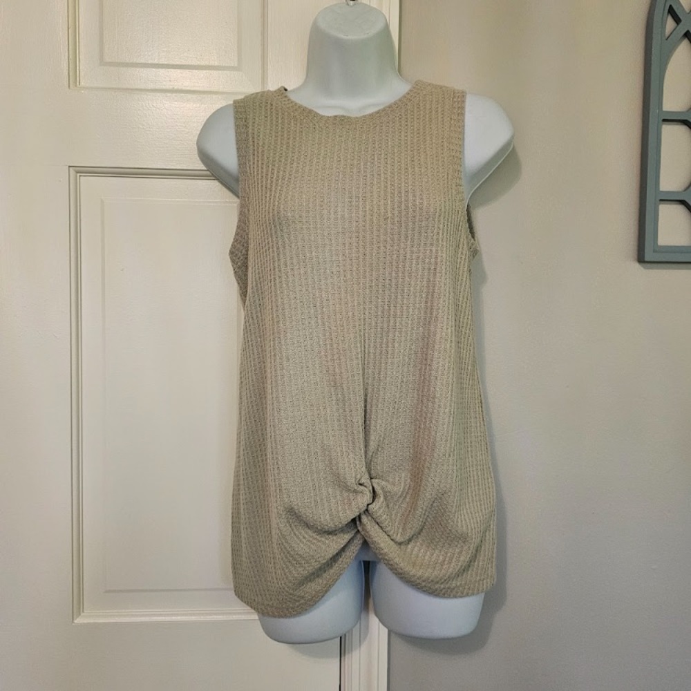 Elegant Beige Sleeveless Twist Top